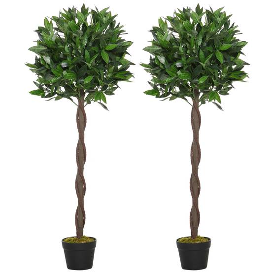 Lauriers artificiels topiaires 1,20H m - Lot de 2 lauriers Boules artificiels - 741 Feuilles réalistes par Pied - Tronc Liane - Pot Inclus Noir Vert - Image 2