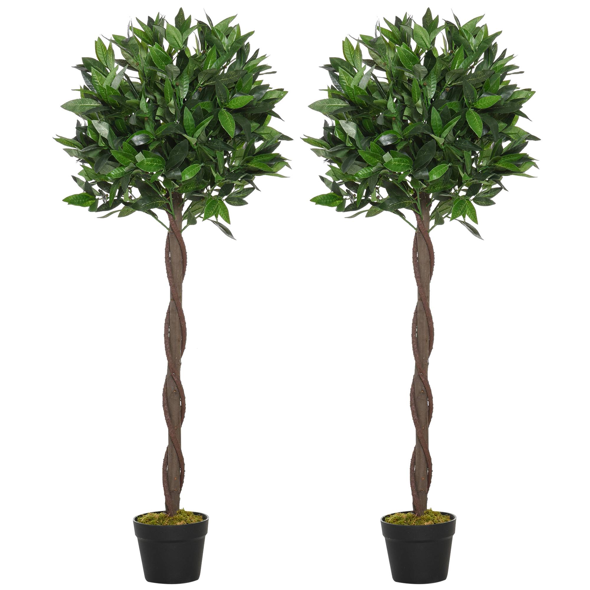 Lauriers artificiels topiaires 1,20H m - Lot de 2 lauriers Boules artificiels - 741 Feuilles réalistes par Pied - Tronc Liane - Pot Inclus Noir Vert - Image 2