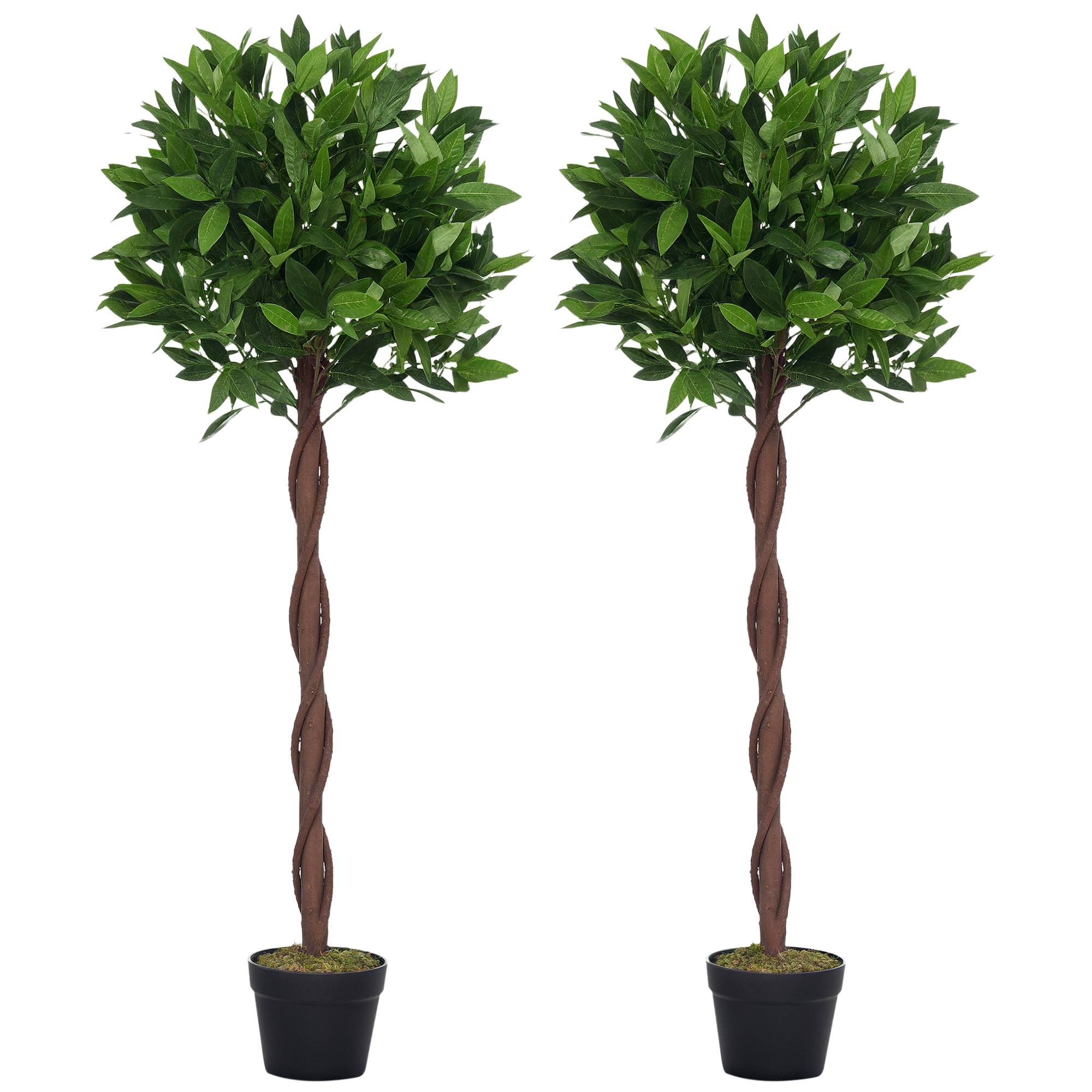 Lauriers artificiels topiaires 1,20H m - Lot de 2 lauriers Boules artificiels - 741 Feuilles réalistes par Pied - Tronc Liane - Pot Inclus Noir Vert - Image 1