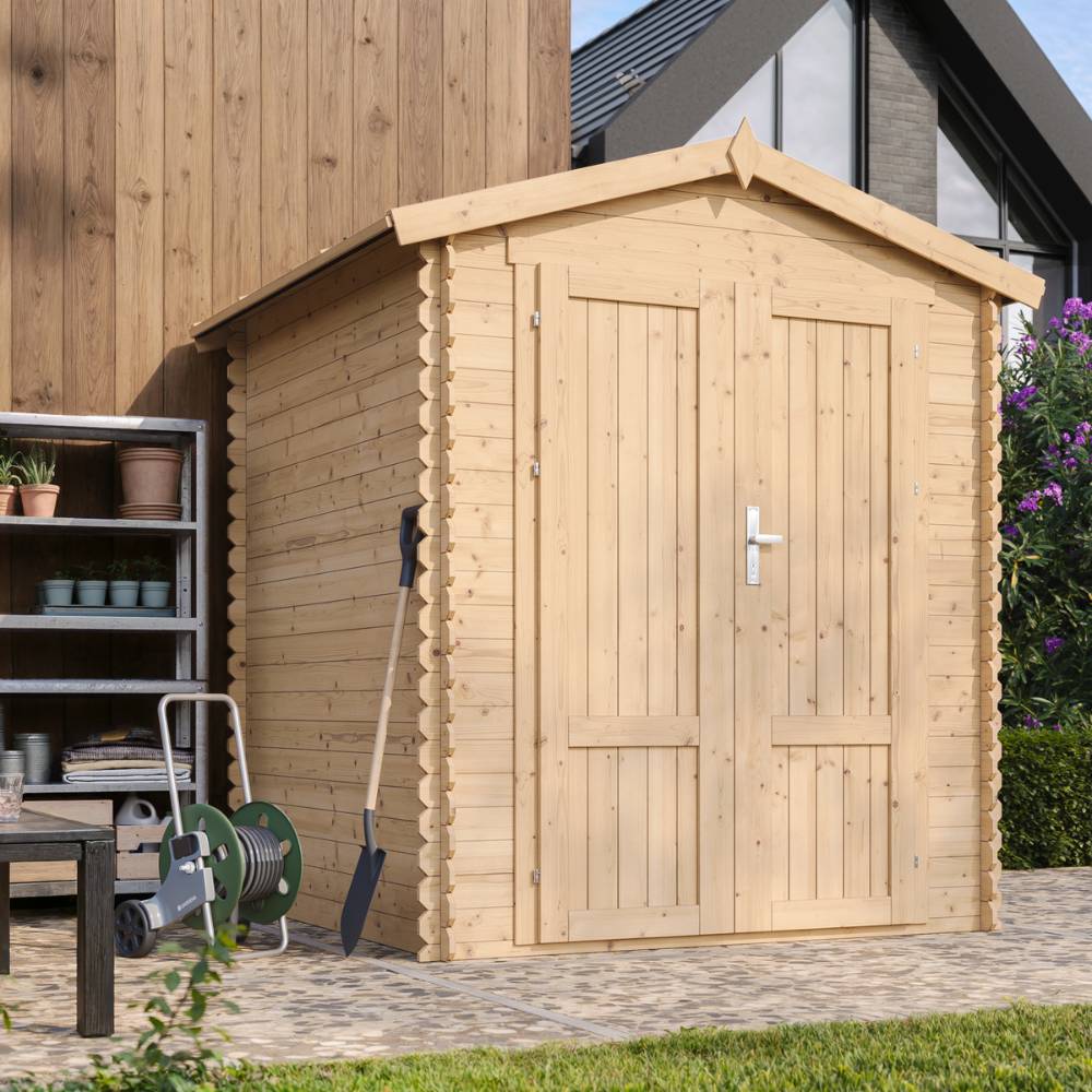 Timbela - Abri de Jardin en Bois AVEC SOL TRAITÉ - 2.82 m² / 186x196xH224 cm - 19 mm d’épaisseur - Timbela M320F1+M320G