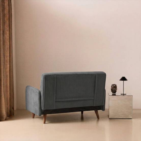 sweeek - Canapé convertible en velours côtelé - Panam - 2 places scandinave. pieds bois foncé. gris foncé. banquette. dossier inclinable | sweeek - Image 6