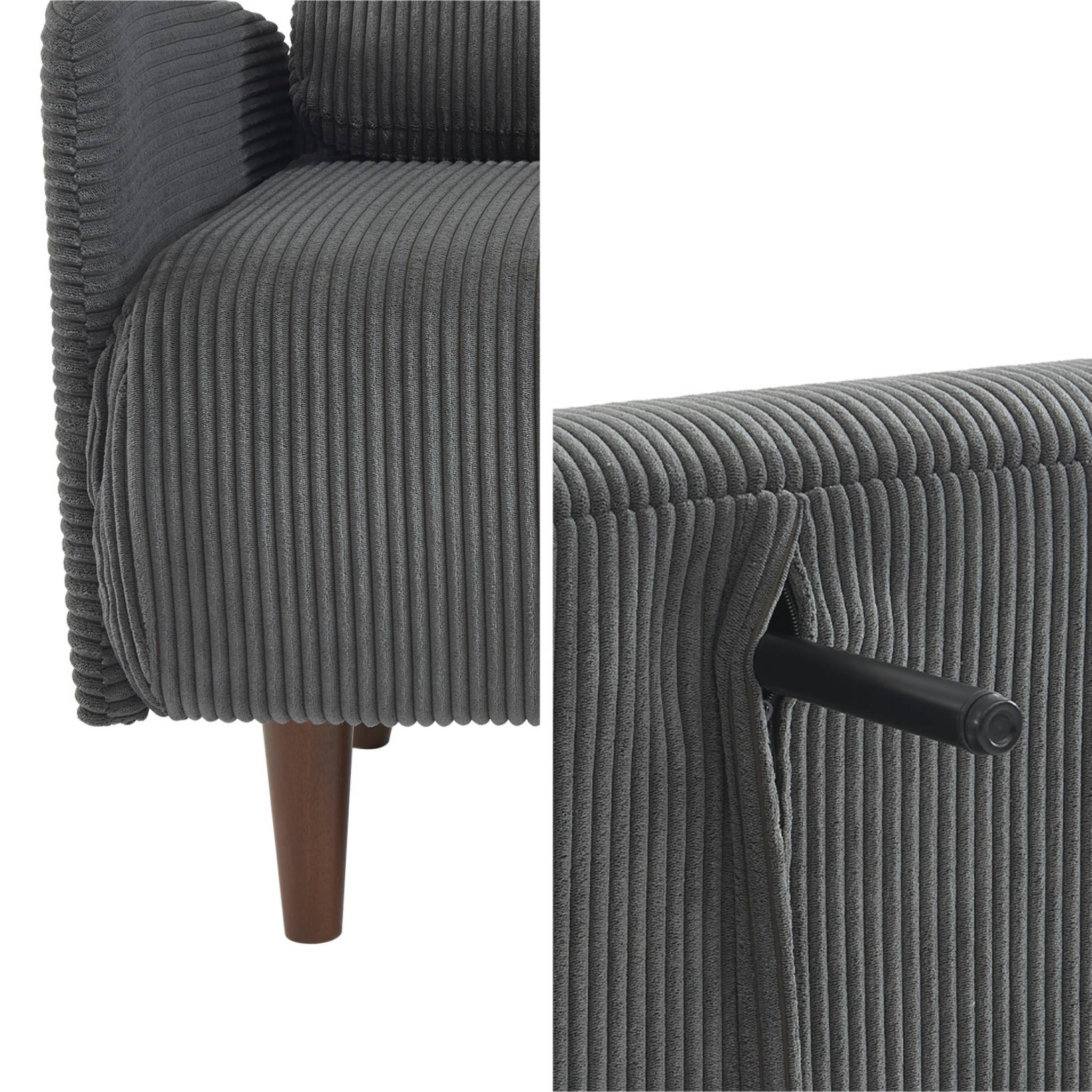 sweeek - Canapé convertible en velours côtelé - Panam - 2 places scandinave. pieds bois foncé. gris foncé. banquette. dossier inclinable | sweeek - Image 7