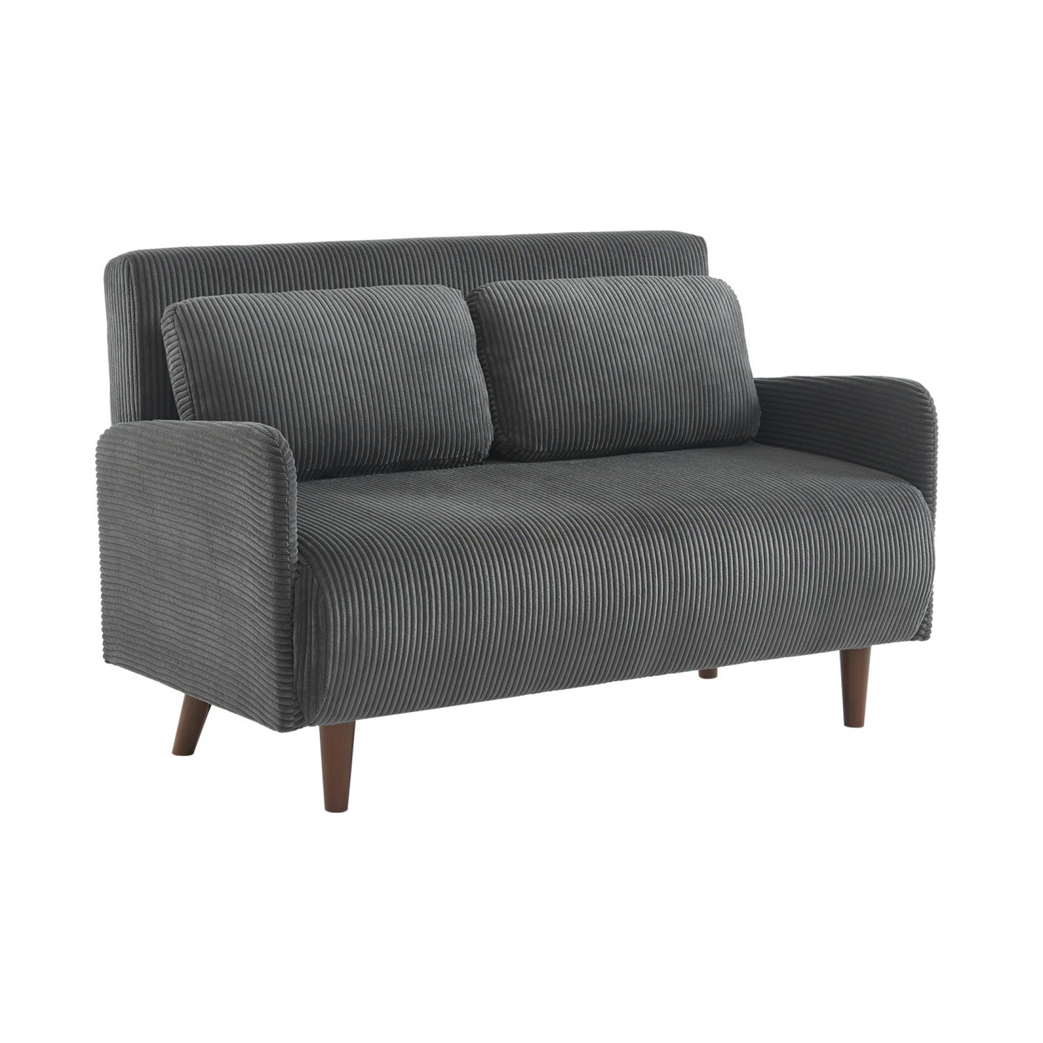 sweeek - Canapé convertible en velours côtelé - Panam - 2 places scandinave. pieds bois foncé. gris foncé. banquette. dossier inclinable | sweeek - Image 2