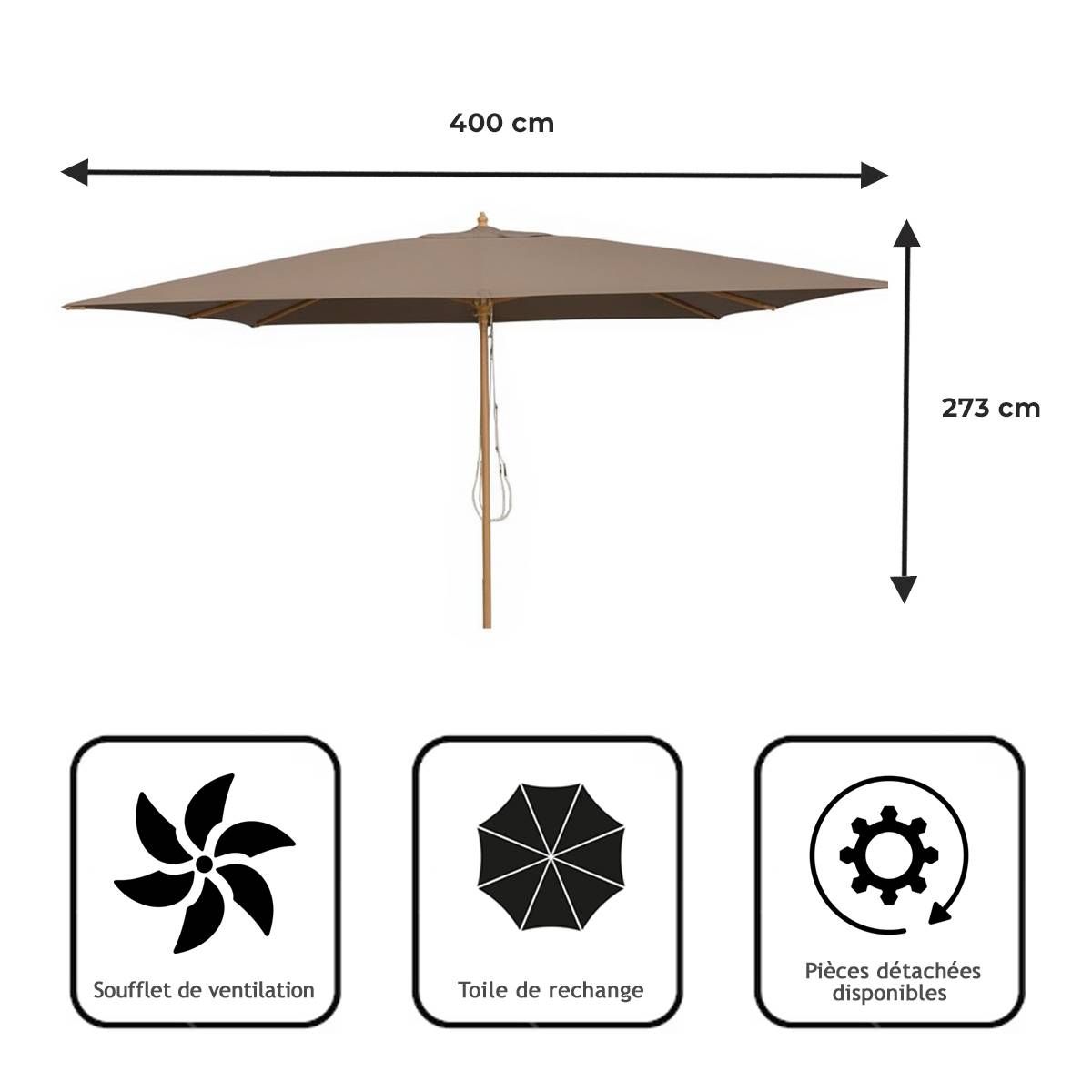Parasol droit taupe 4x3 m Pegasia - Gecko Jardin - Imagen 8