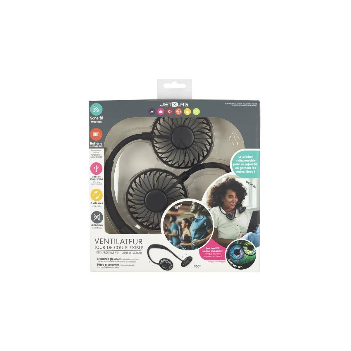 Ventilateur Rechargeable "Tour de Cou" 26cm Noir - Image 4