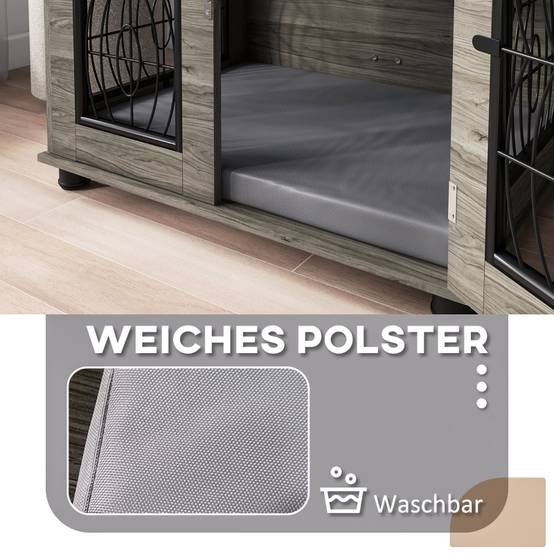 Cage pour chien intérieur avec coussin 80 x 56 x 63 cm bois métal gris décor bois - PANGIVO - Image 7