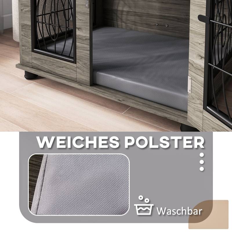 Cage pour chien intérieur avec coussin 80 x 56 x 63 cm bois métal gris décor bois - PANGIVO - Image 7