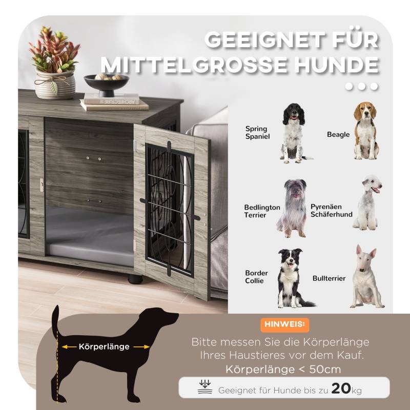 Cage pour chien intérieur avec coussin 80 x 56 x 63 cm bois métal gris décor bois - PANGIVO - Image 5