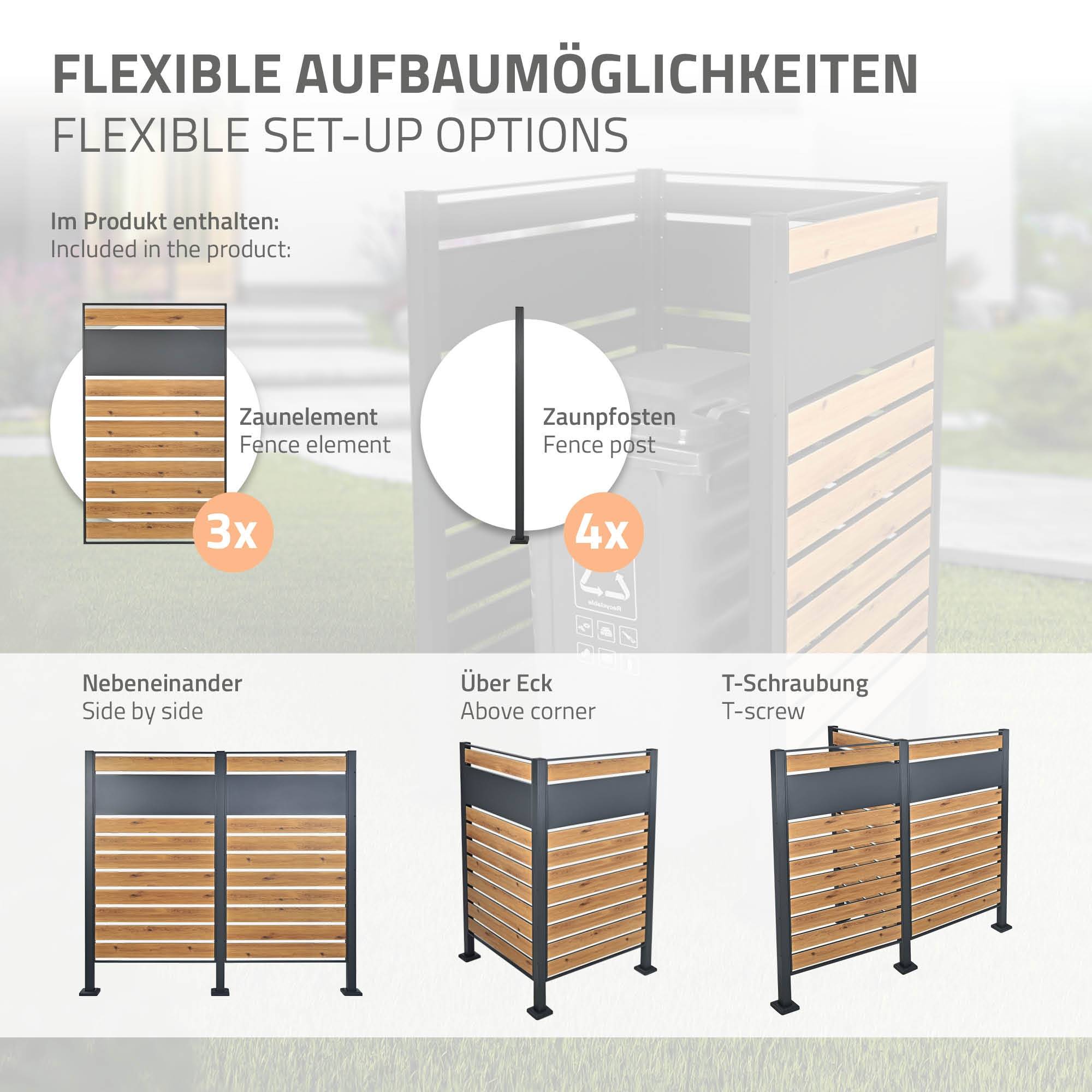 Ml-Design - Abri pour 1 poubelle 91x91x150cm anthracite/aspect bois en acier extensible avec d'autres éléments habillage rangement de jardin protection visuelle - Imagen 4