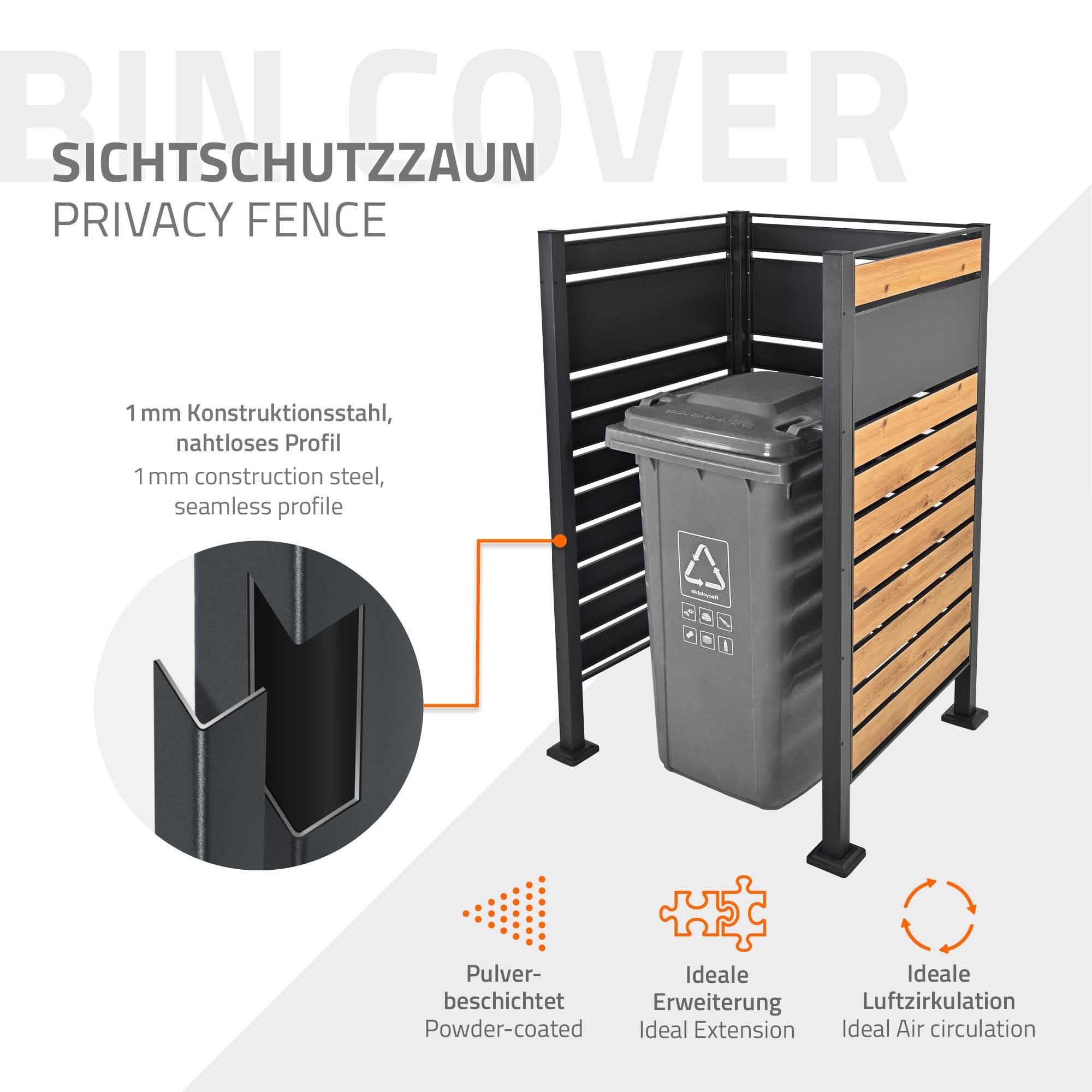 Ml-Design - Abri pour 1 poubelle 91x91x150cm anthracite/aspect bois en acier extensible avec d'autres éléments habillage rangement de jardin protection visuelle - Imagen 2