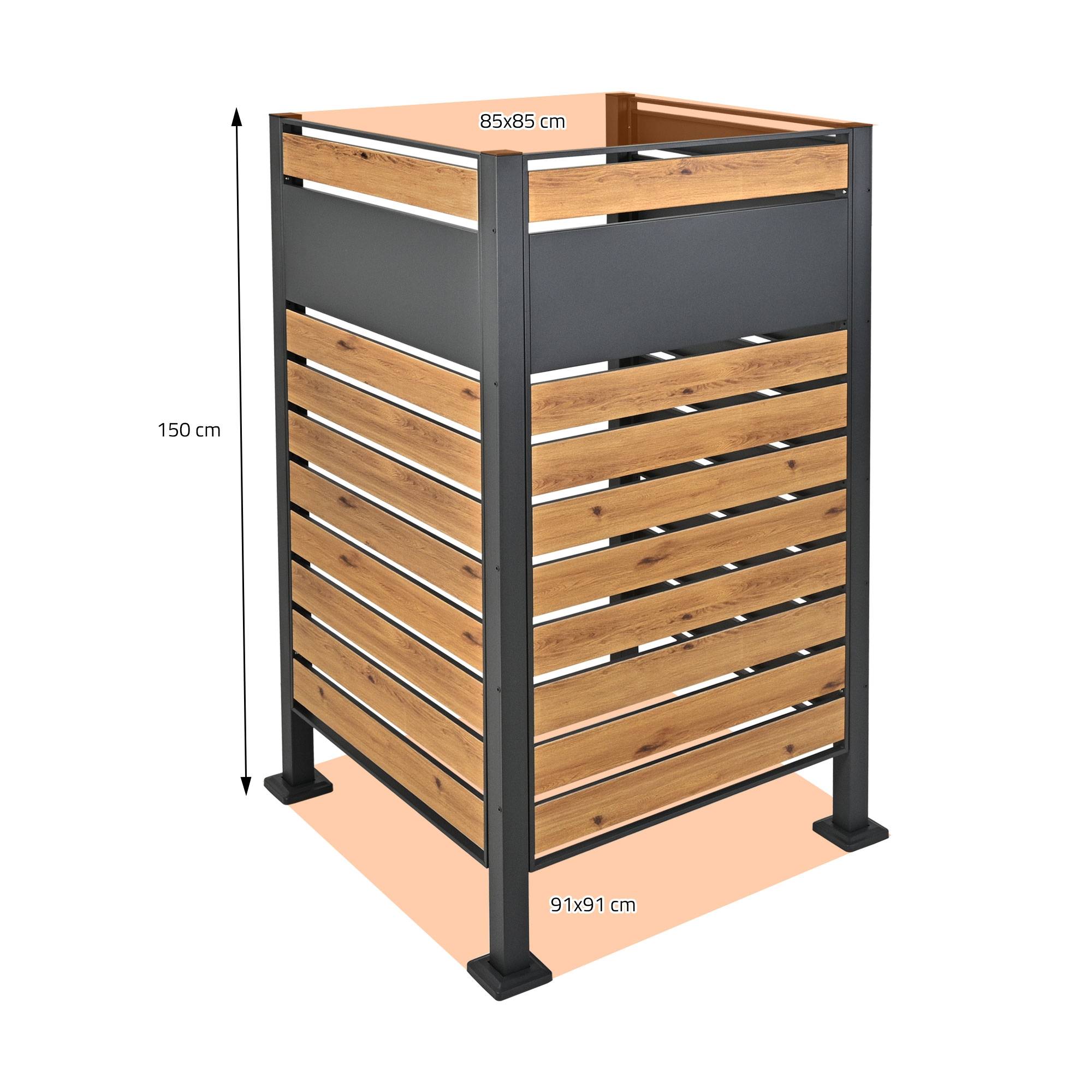 Ml-Design - Abri pour 1 poubelle 91x91x150cm anthracite/aspect bois en acier extensible avec d'autres éléments habillage rangement de jardin protection visuelle - Imagen 6