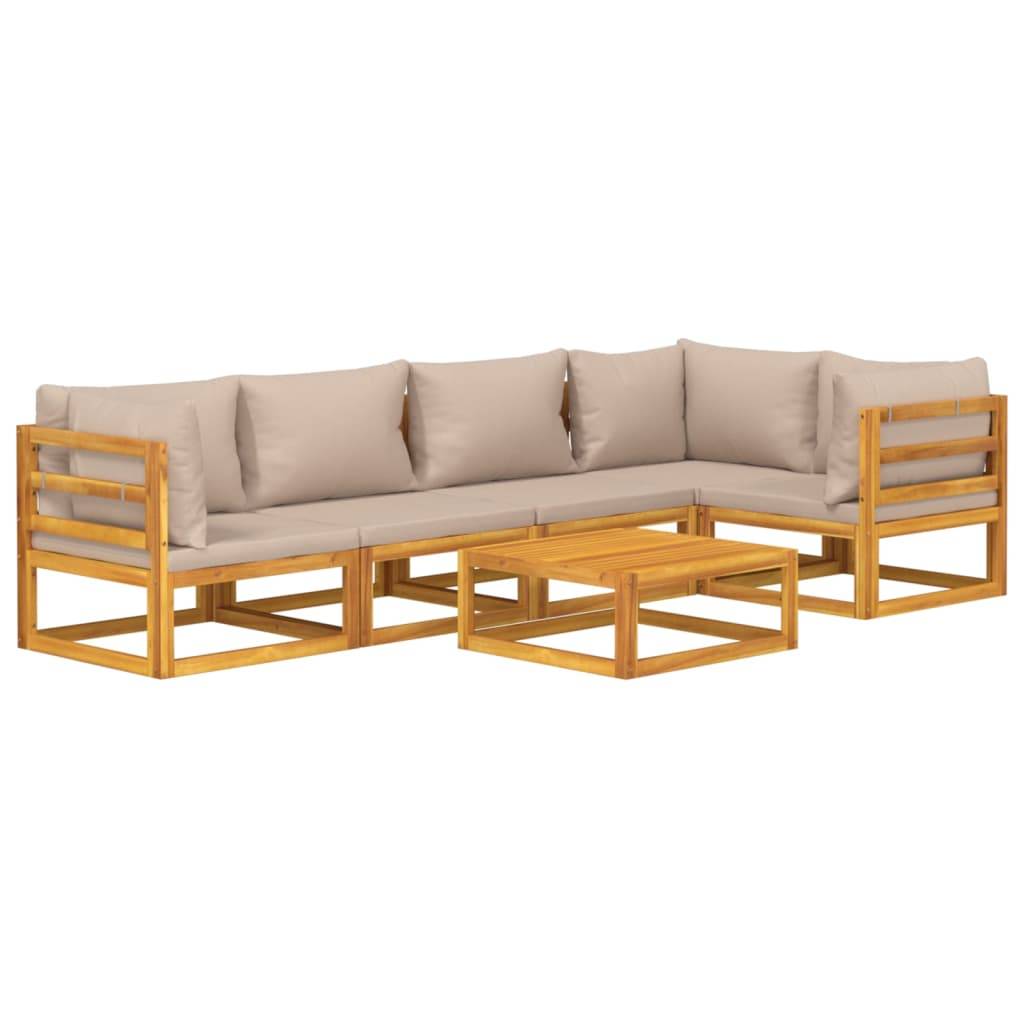 Helloshop26 - Salon de jardin meuble d'extérieur ensemble de mobilier 6 pièces avec coussins taupe bois massif - Imagen 1