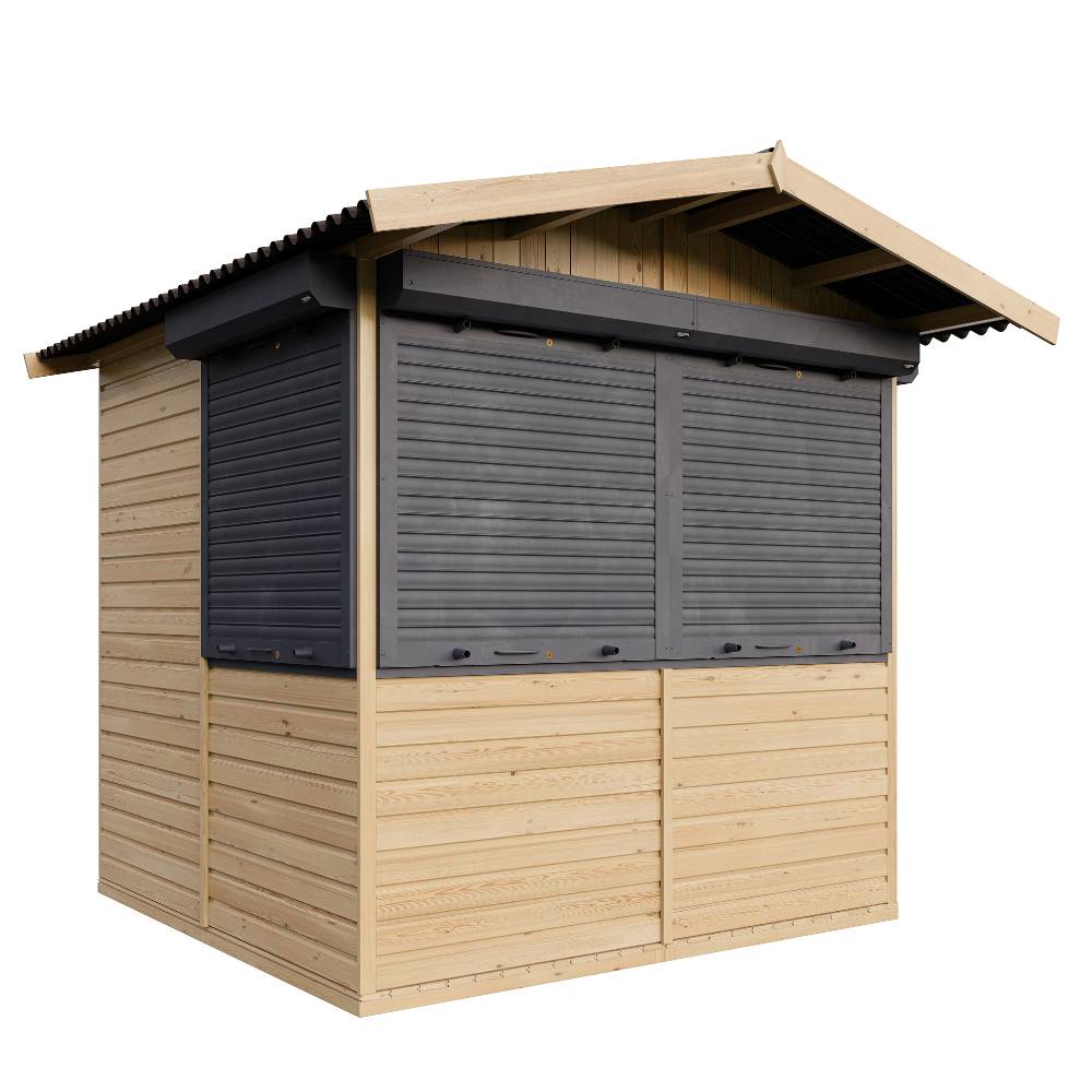 Timbela - Kiosque en bois - 4 m² - 263x253xH232 cm - Stand de vente en bois - avec 4 volets roulants verrouillables - 17 mm d’épaisseur - Timbela M149BZ - Image 5