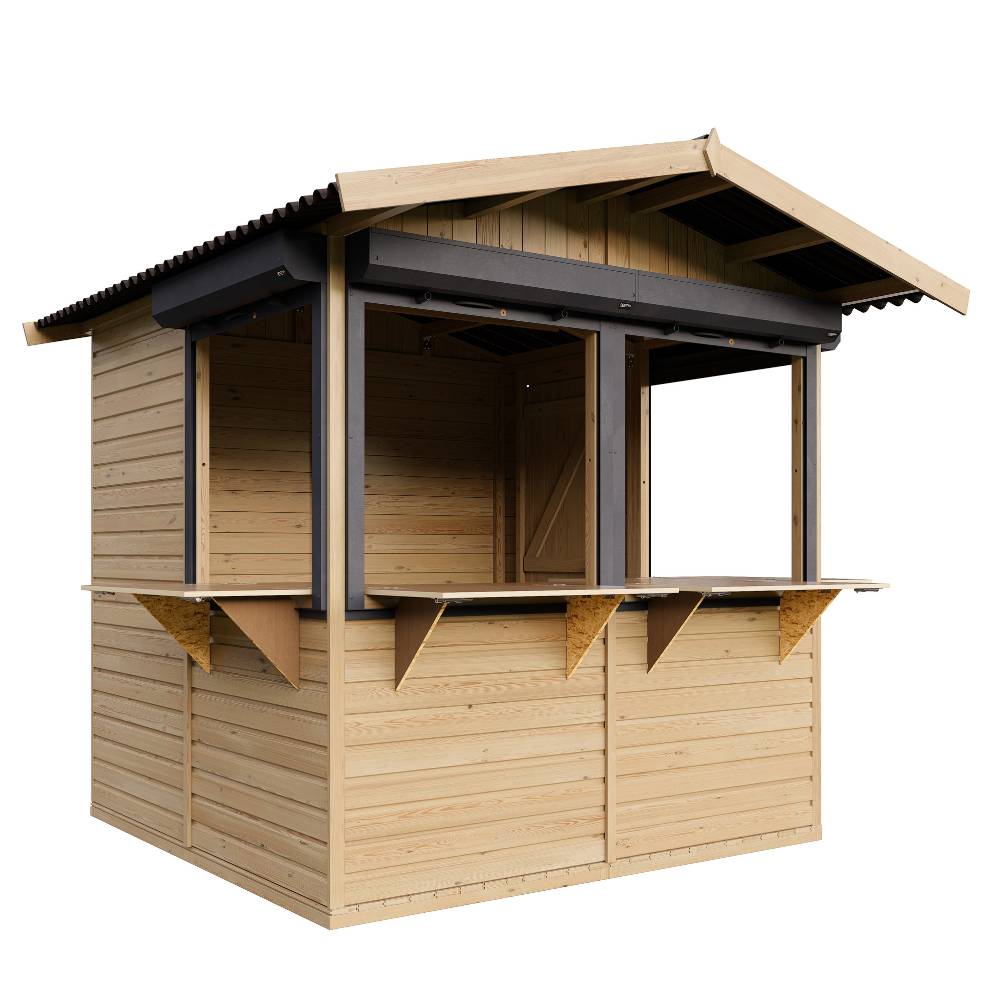 Timbela - Kiosque en bois - 4 m² - 263x253xH232 cm - Stand de vente en bois - avec 4 volets roulants verrouillables - 17 mm d’épaisseur - Timbela M149BZ - Image 2