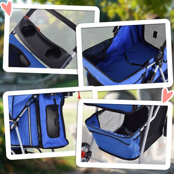 Poussette pour chien tissu Oxford bleu 75 x 45 x 97 cm - PANGIVO - Image 10