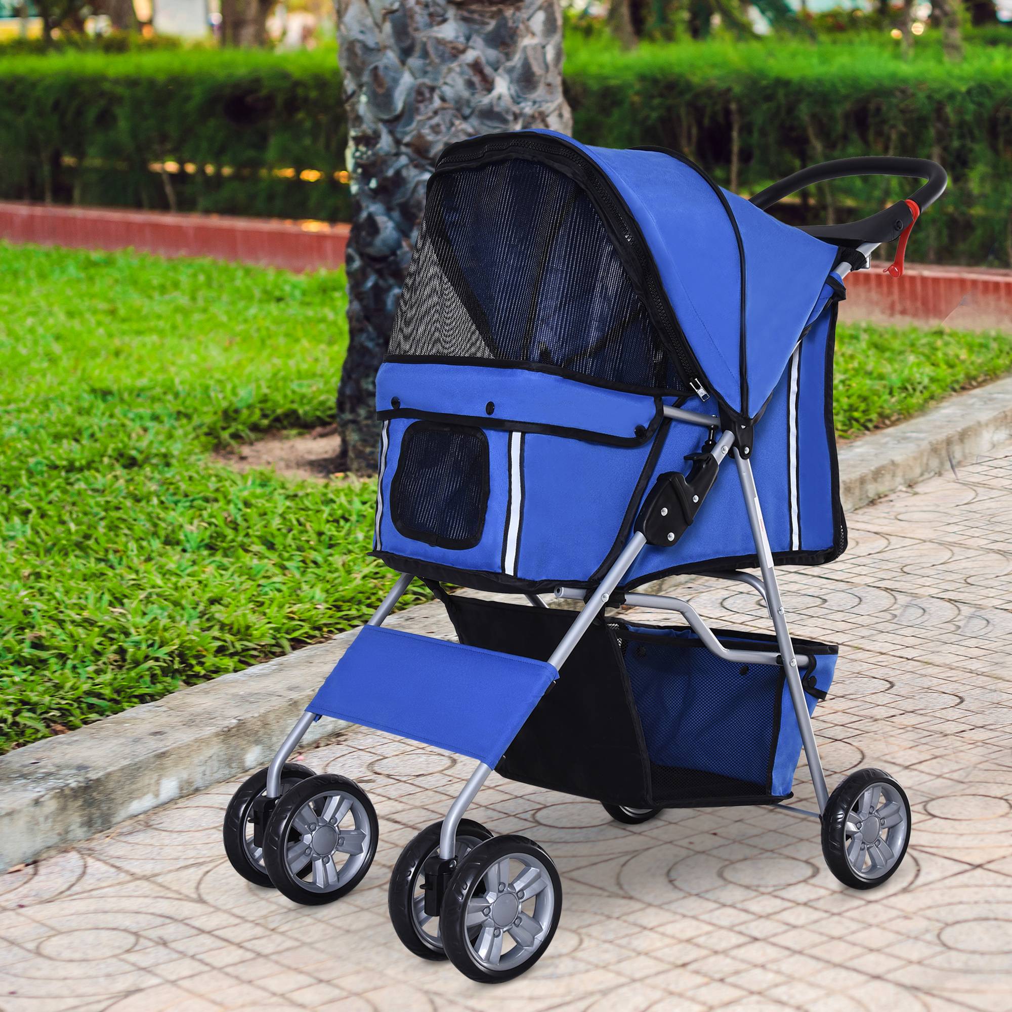 Poussette pour chien tissu Oxford bleu 75 x 45 x 97 cm - PANGIVO - Image 4