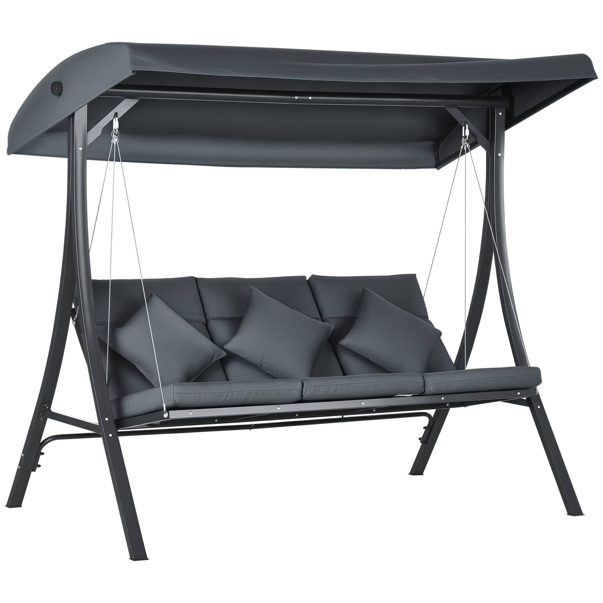 Outsunny - Balancelle de jardin 3 places grand confort toit inclinaison réglable épais coussins polyester acier époxy gris - Outsunny - Imagen 1