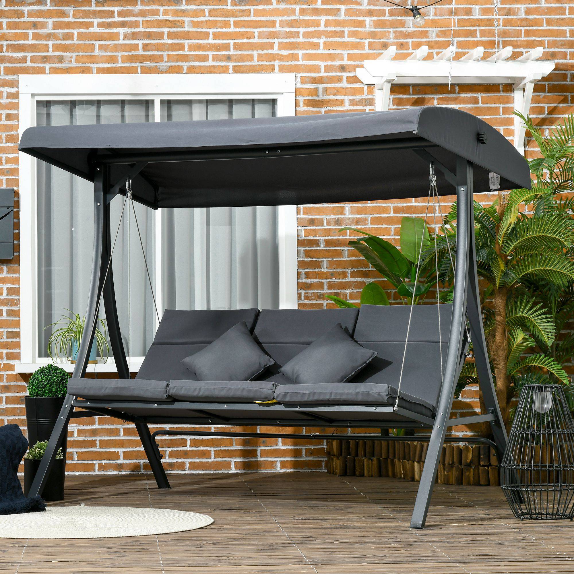 Outsunny - Balancelle de jardin 3 places grand confort toit inclinaison réglable épais coussins polyester acier époxy gris - Outsunny - Imagen 2