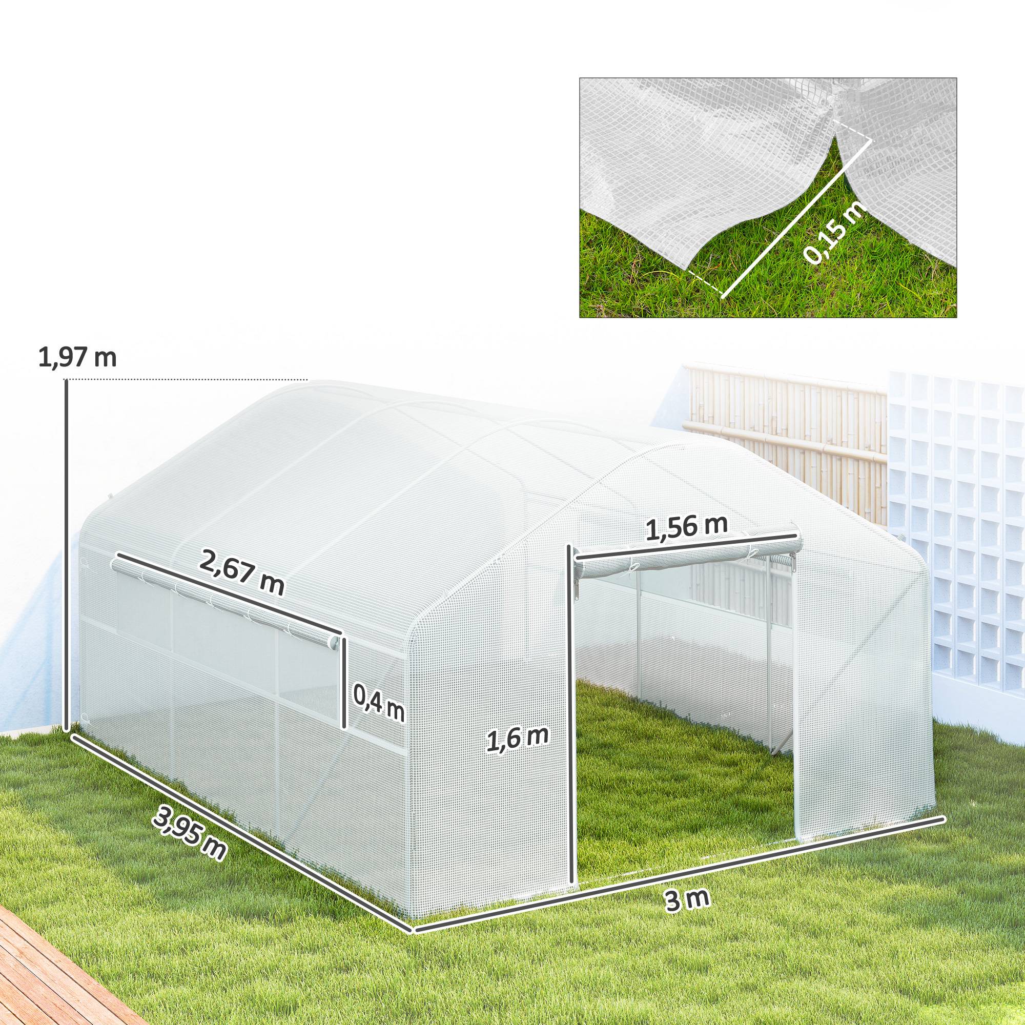 Serre Tunnel 12m² Acier Galvanisé avec Bâche PE 140g/m² et Fenêtres Blanc 4x3x2m - ComfortXL Outdoor Living - Image 5