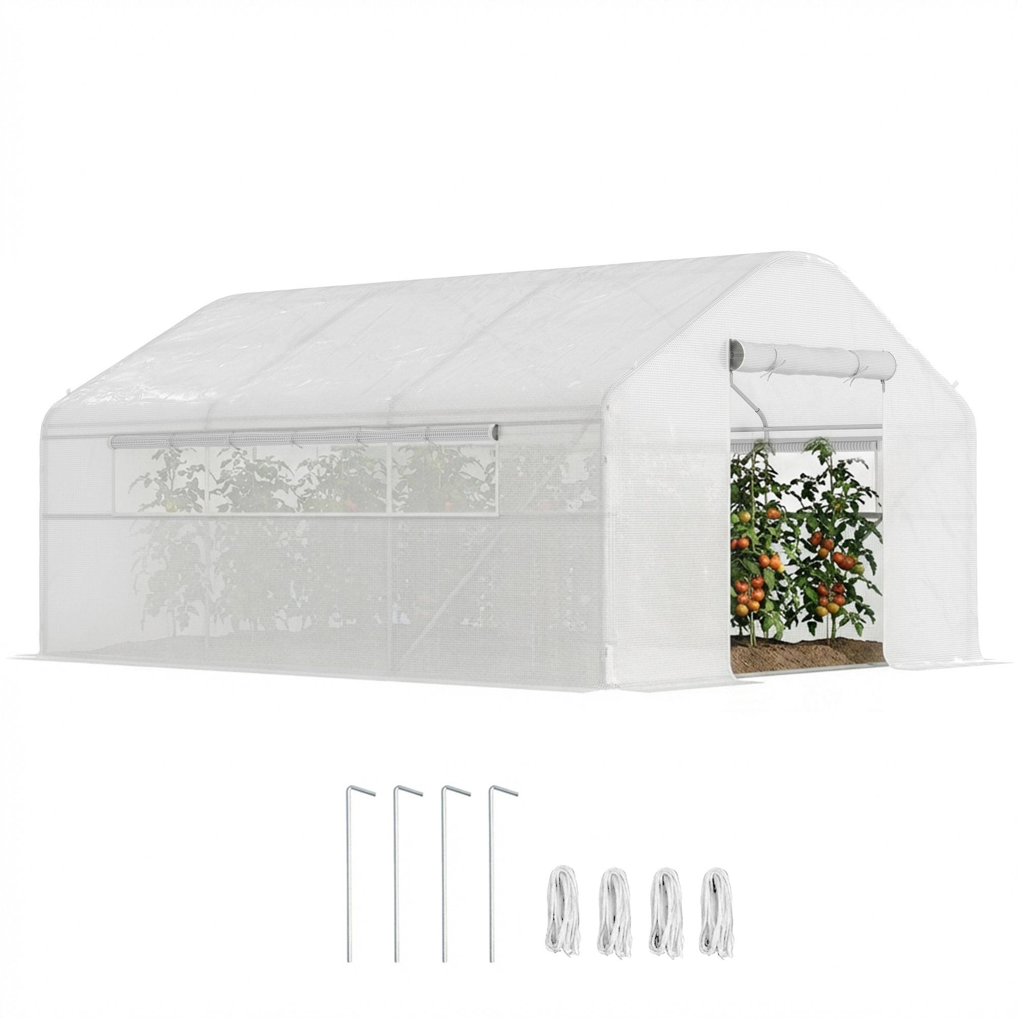 Serre Tunnel 12m² Acier Galvanisé avec Bâche PE 140g/m² et Fenêtres Blanc 4x3x2m - ComfortXL Outdoor Living - Image 1