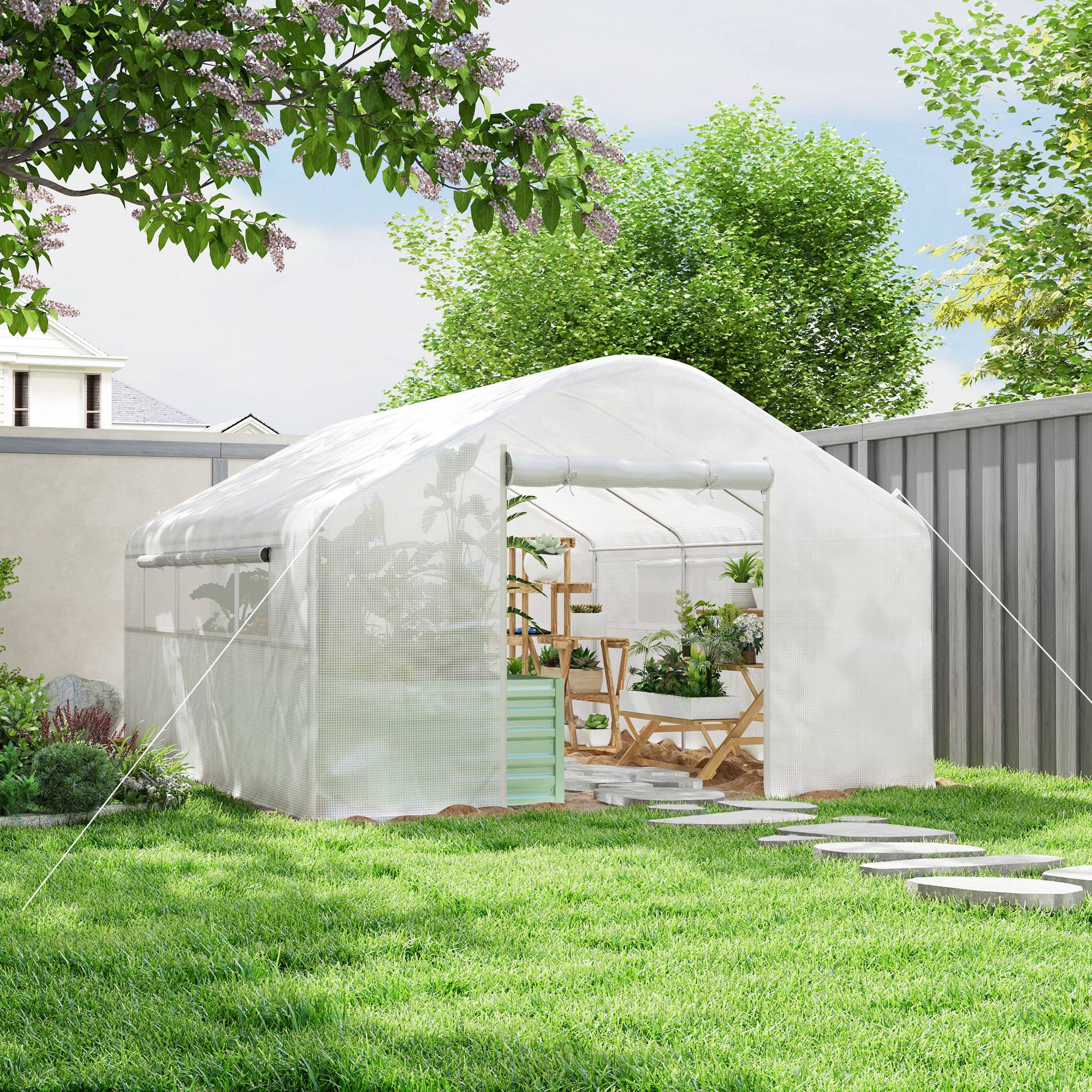 Serre Tunnel 12m² Acier Galvanisé avec Bâche PE 140g/m² et Fenêtres Blanc 4x3x2m - ComfortXL Outdoor Living - Image 3