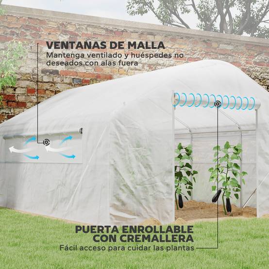 Serre Tunnel 12m² Acier Galvanisé avec Bâche PE 140g/m² et Fenêtres Blanc 4x3x2m - ComfortXL Outdoor Living - Image 7