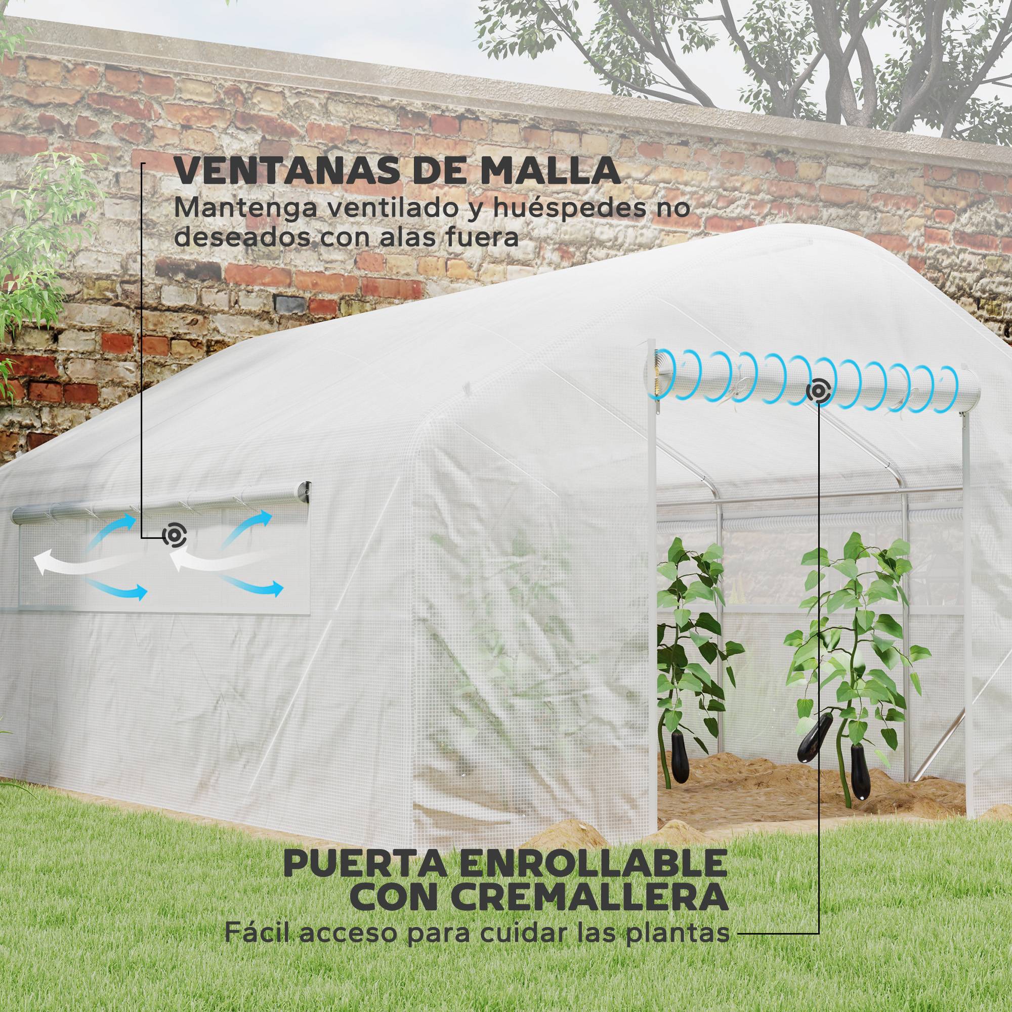 Serre Tunnel 12m² Acier Galvanisé avec Bâche PE 140g/m² et Fenêtres Blanc 4x3x2m - ComfortXL Outdoor Living - Image 7