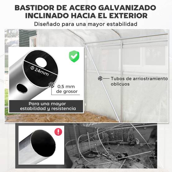 Serre Tunnel 12m² Acier Galvanisé avec Bâche PE 140g/m² et Fenêtres Blanc 4x3x2m - ComfortXL Outdoor Living - Image 8