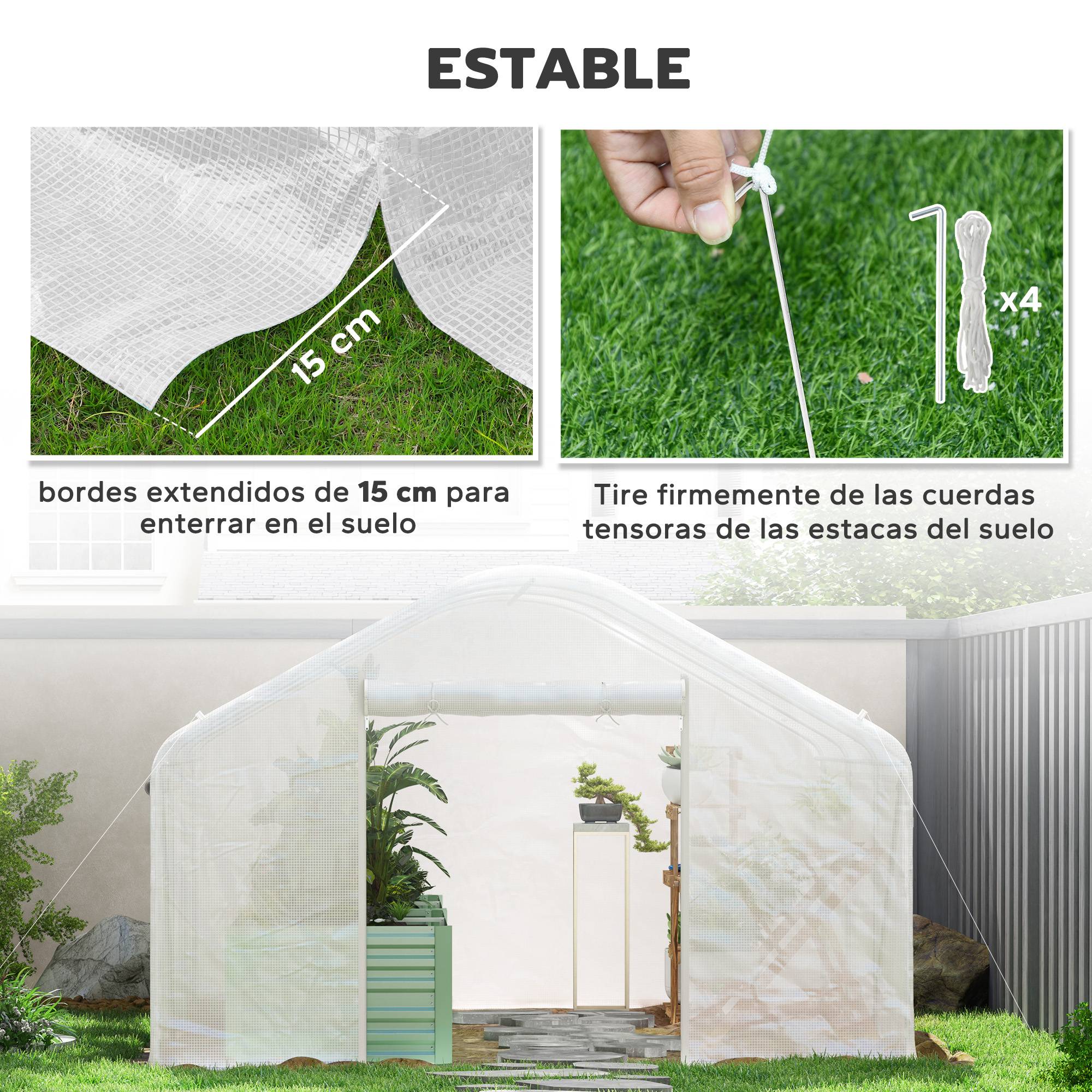 Serre Tunnel 12m² Acier Galvanisé avec Bâche PE 140g/m² et Fenêtres Blanc 4x3x2m - ComfortXL Outdoor Living - Image 9