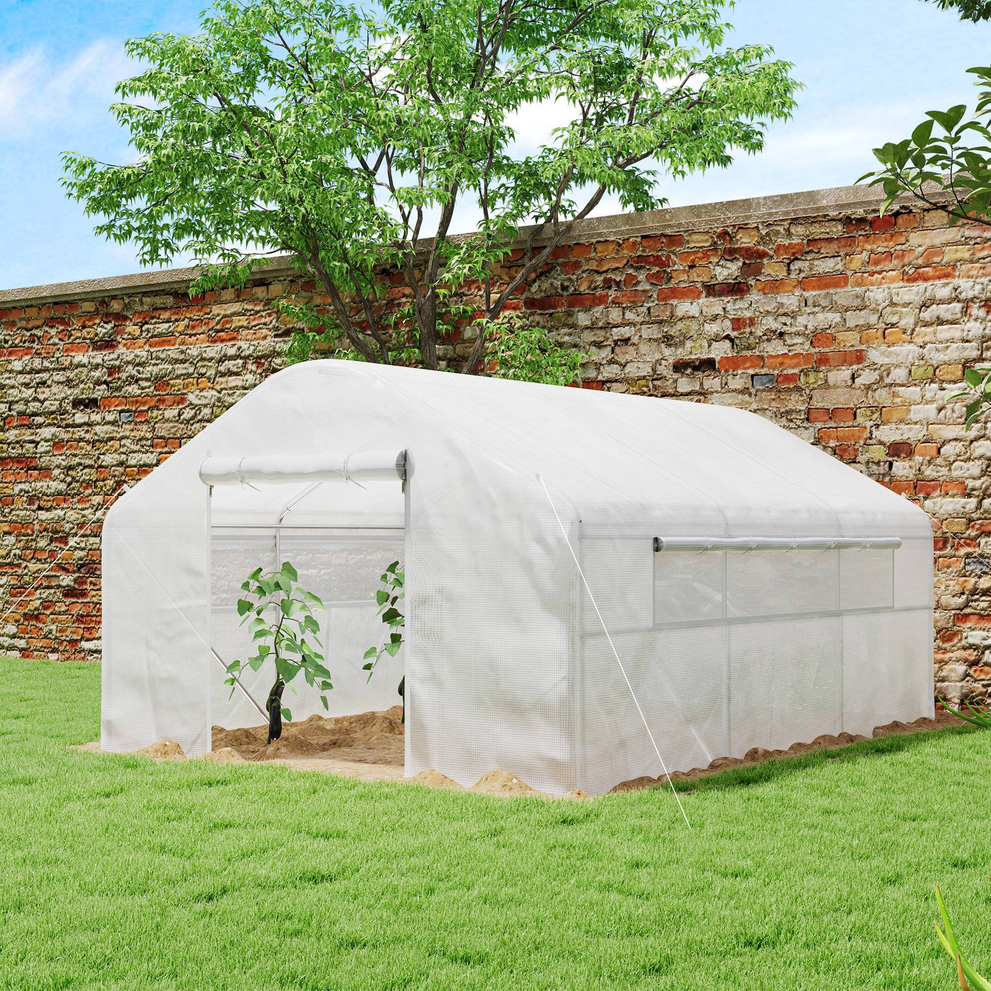 Serre Tunnel 12m² Acier Galvanisé avec Bâche PE 140g/m² et Fenêtres Blanc 4x3x2m - ComfortXL Outdoor Living - Image 4