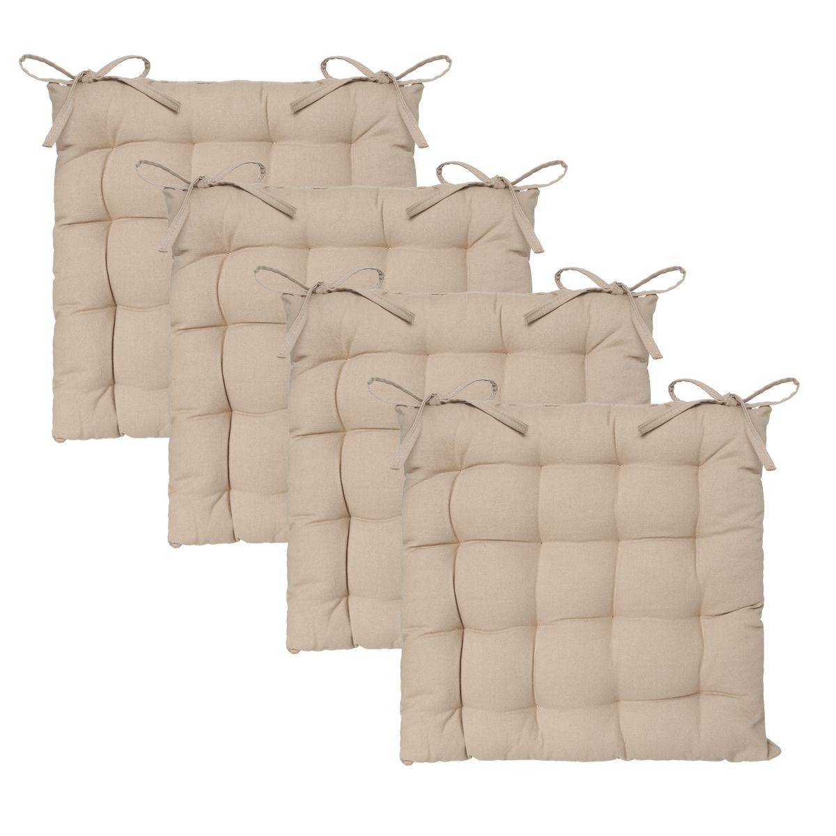 Lot de 4 Galettes de chaise en Coton Beige 38 x 38 cm - Imagen 1