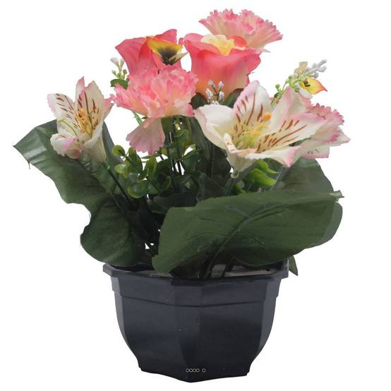 Vasque de Dahlia, Chrysantheme, bouton de rose, Pensée et mini fleurs Rose artificiels - Toussaint - couleur: Rose - Image 1
