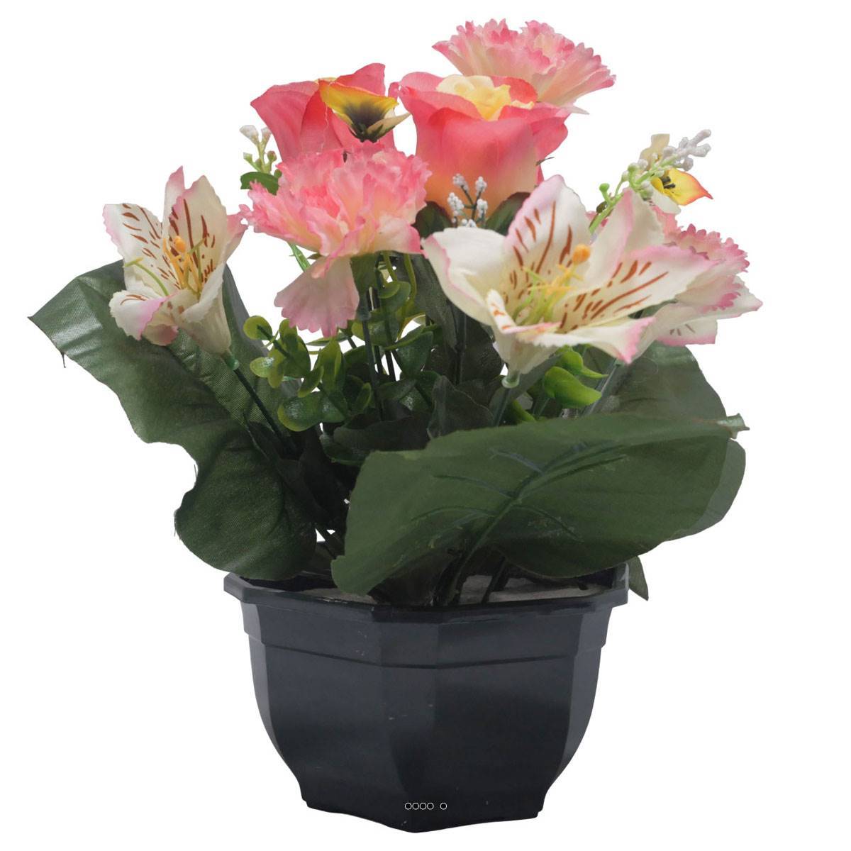 Vasque de Dahlia, Chrysantheme, bouton de rose, Pensée et mini fleurs Rose artificiels - Toussaint - couleur: Rose - Image 1