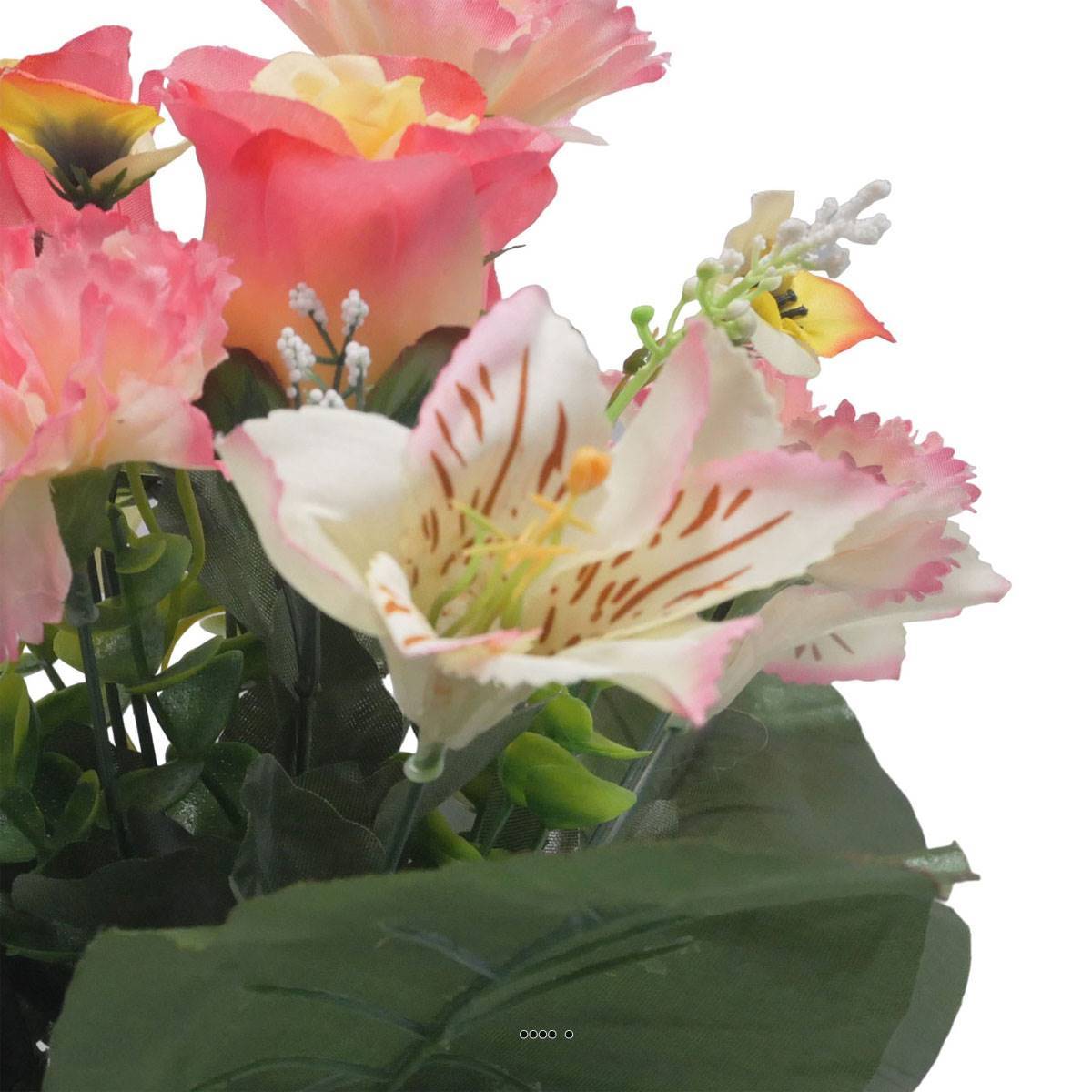 Vasque de Dahlia, Chrysantheme, bouton de rose, Pensée et mini fleurs Rose artificiels - Toussaint - couleur: Rose - Image 3