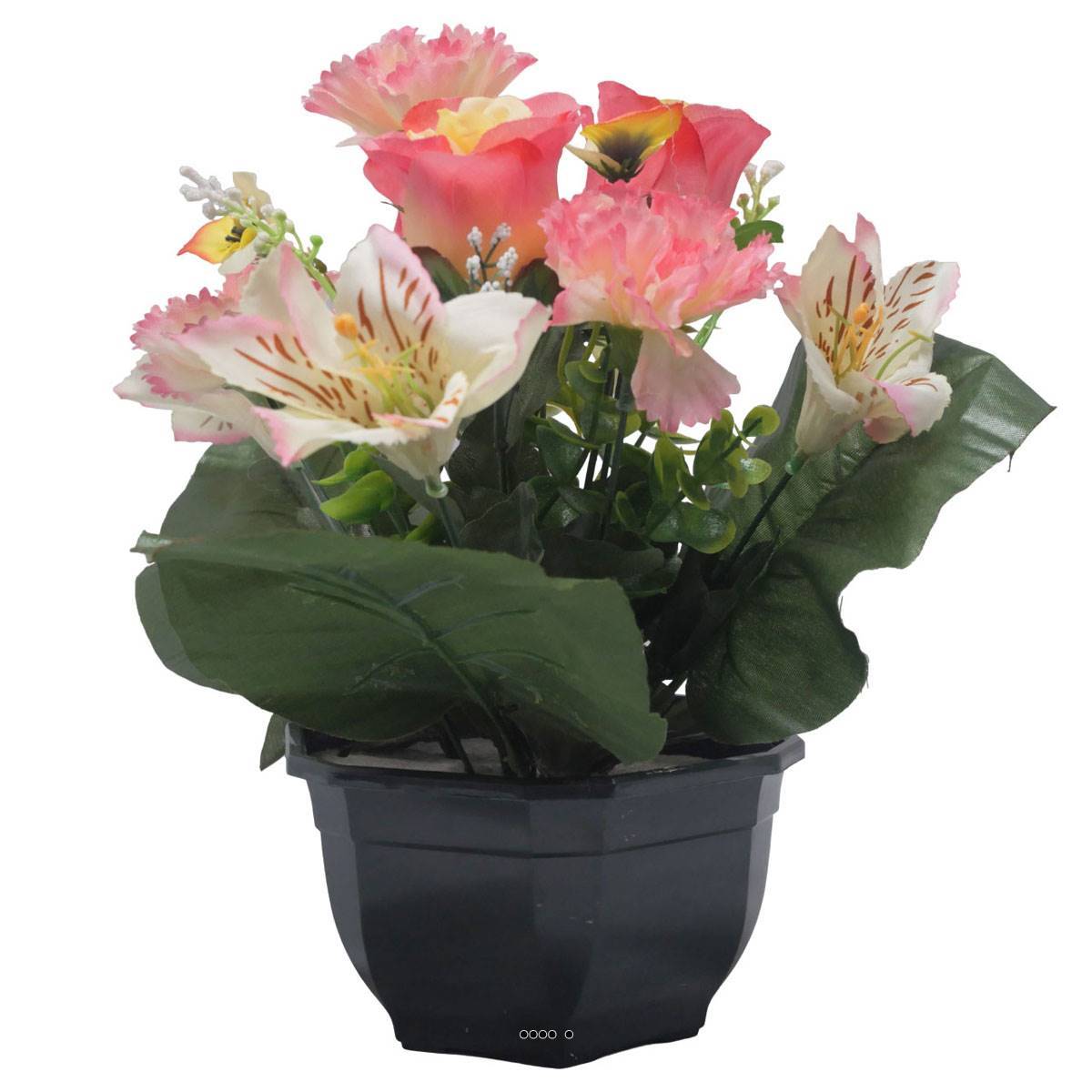 Vasque de Dahlia, Chrysantheme, bouton de rose, Pensée et mini fleurs Rose artificiels - Toussaint - couleur: Rose - Image 2