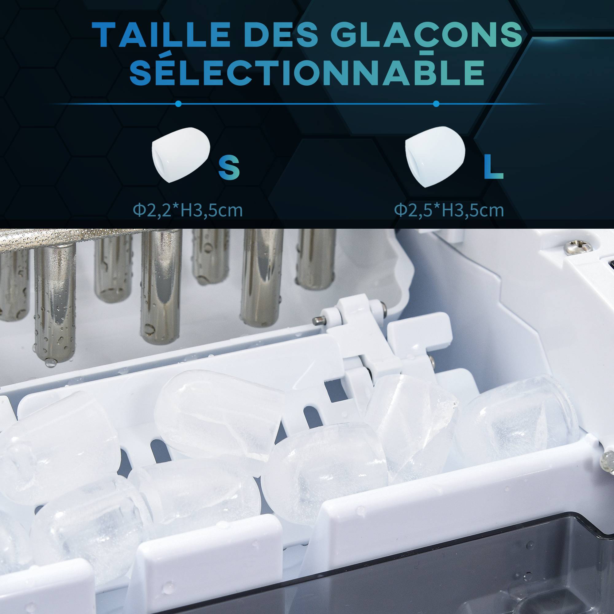 Machine à glaçons réservoir eau 1,7L, bac à glace 0,9kg, pelle et panier inclus, 9 glaçons en 6-12min - Image 8