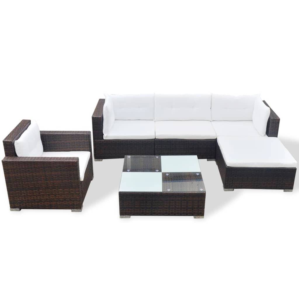 Helloshop26 - Salon de jardin meuble d'extérieur ensemble de mobilier 6 pièces avec coussins résine tressée marron - Imagen 2