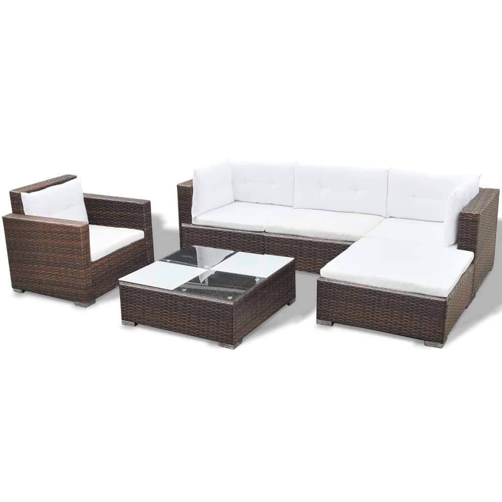 Helloshop26 - Salon de jardin meuble d'extérieur ensemble de mobilier 6 pièces avec coussins résine tressée marron - Imagen 1