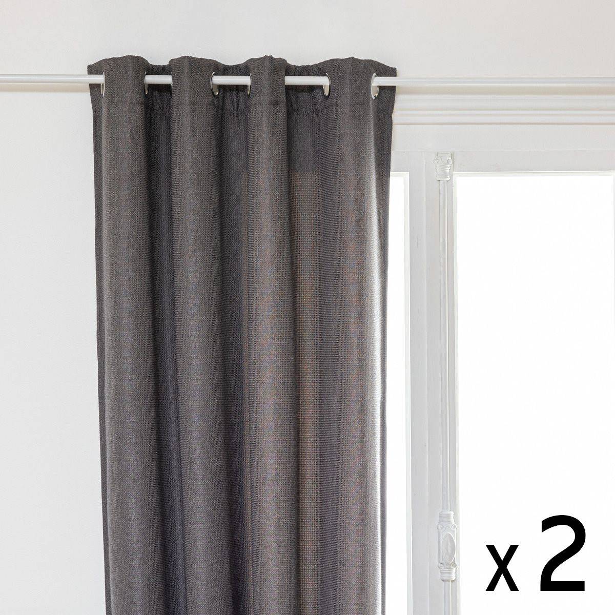 Atmosphera - Lot de 2 Rideaux à  œillets Occultant Tissu Chenille Gris foncé 140 x 260 cm - Imagen 1