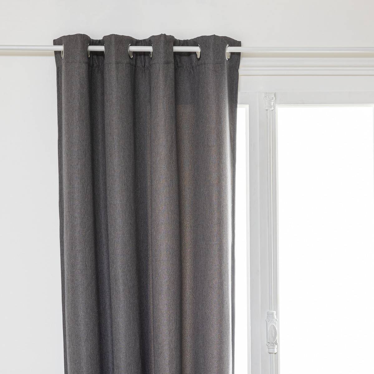 Atmosphera - Lot de 2 Rideaux à  œillets Occultant Tissu Chenille Gris foncé 140 x 260 cm - Imagen 2