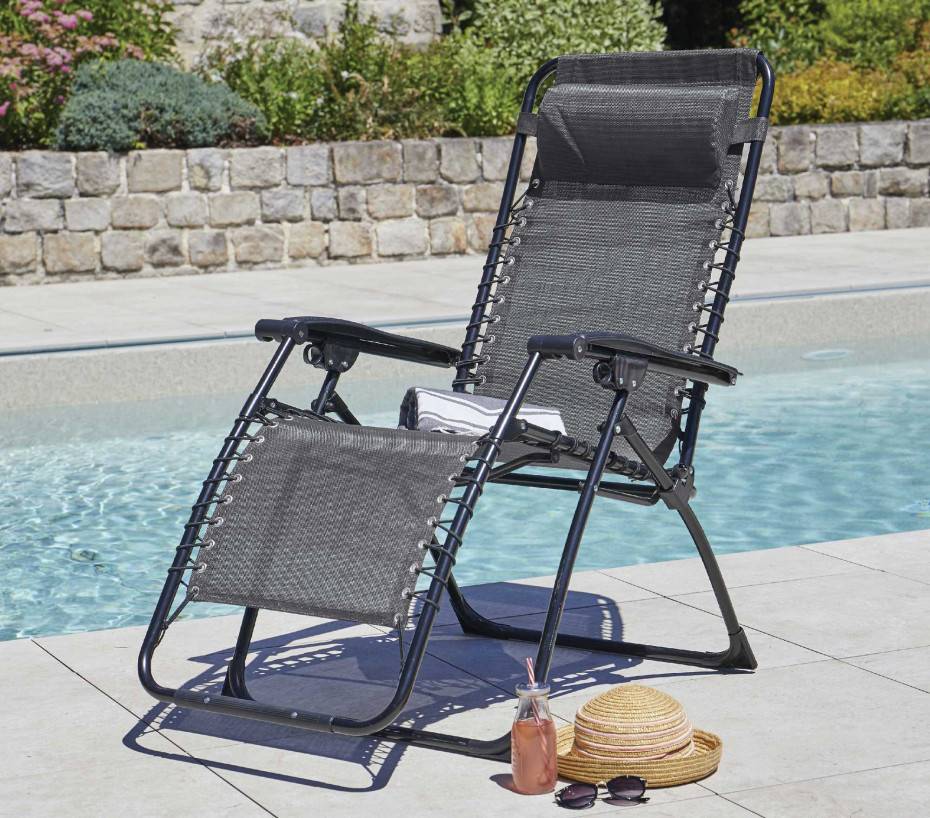 Ozalide - Lot de 2 fauteuils relax en acier  pliant  gris anthracite  PALAVAS - Imagen 1