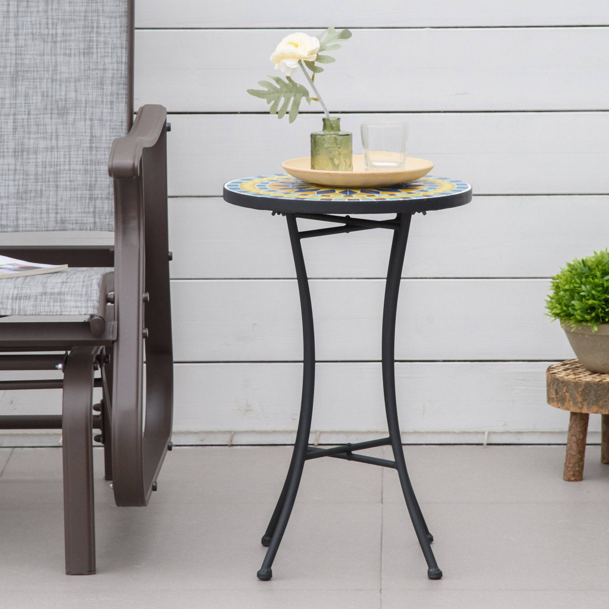 ComfortXL - Petite Table d'Appoint Jardin Acier Mosaïque Bleue Décorative Ø35.5cm - ComfortXL Outdoor Living - Image 4
