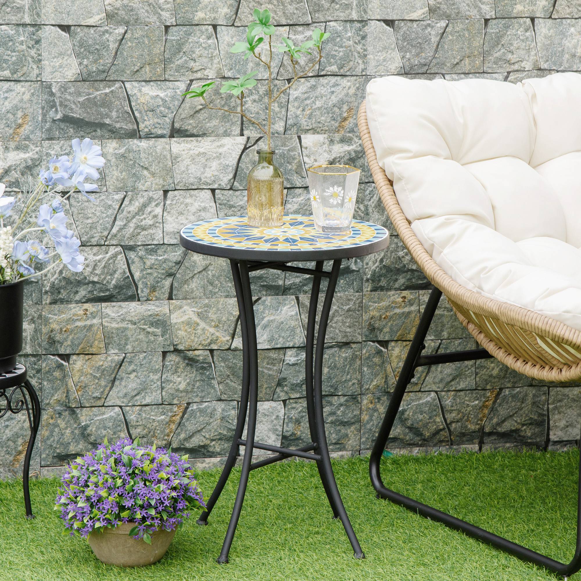 ComfortXL - Petite Table d'Appoint Jardin Acier Mosaïque Bleue Décorative Ø35.5cm - ComfortXL Outdoor Living - Image 3