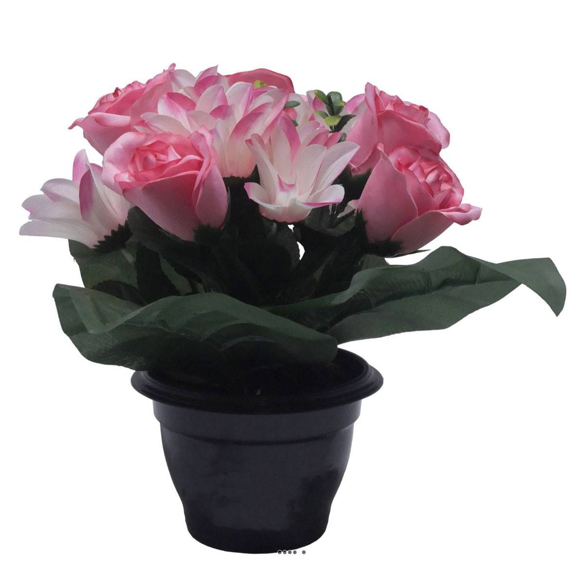 Artificielles - Pot pour Tombe de rose et Orchidée Rose artificiels - Toussaint - couleur: Rose - Imagen 2