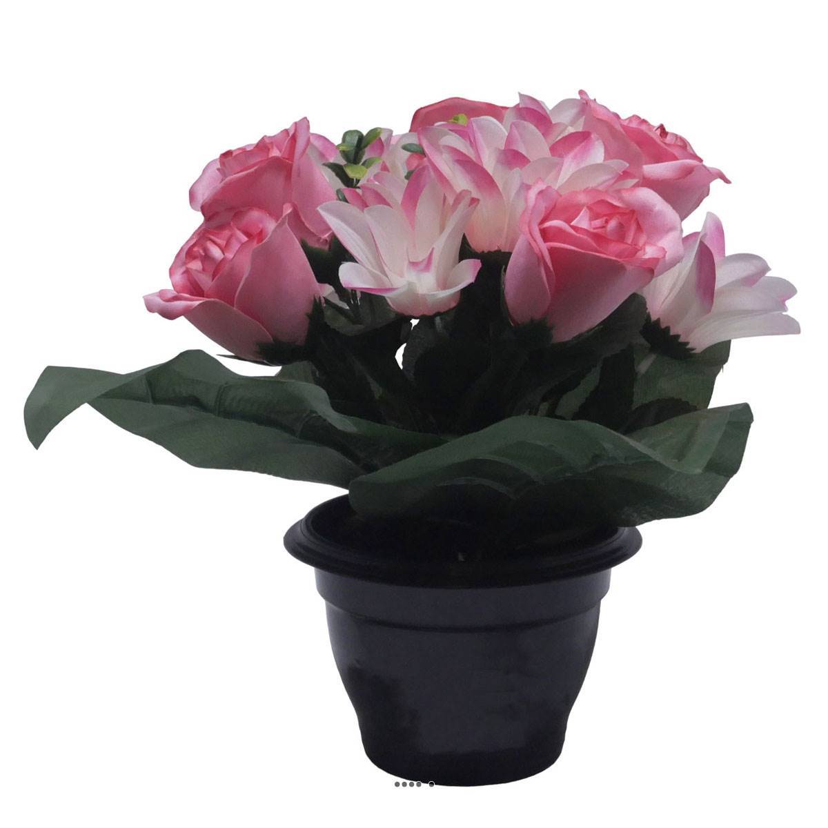 Artificielles - Pot pour Tombe de rose et Orchidée Rose artificiels - Toussaint - couleur: Rose - Imagen 1