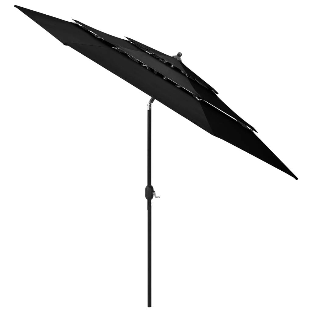 Helloshop26 - Parasol à 3 niveaux avec mât en aluminium 3 m noir - Imagen 2