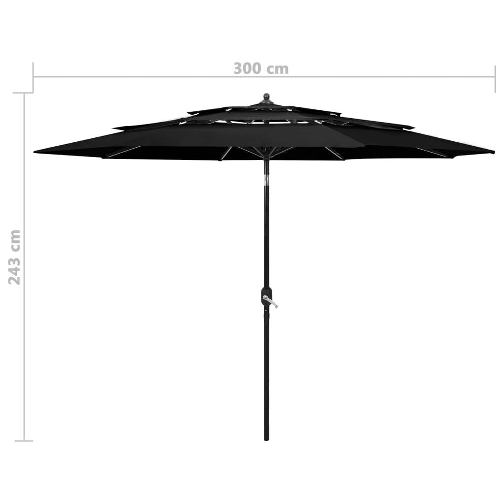 Helloshop26 - Parasol à 3 niveaux avec mât en aluminium 3 m noir - Imagen 7