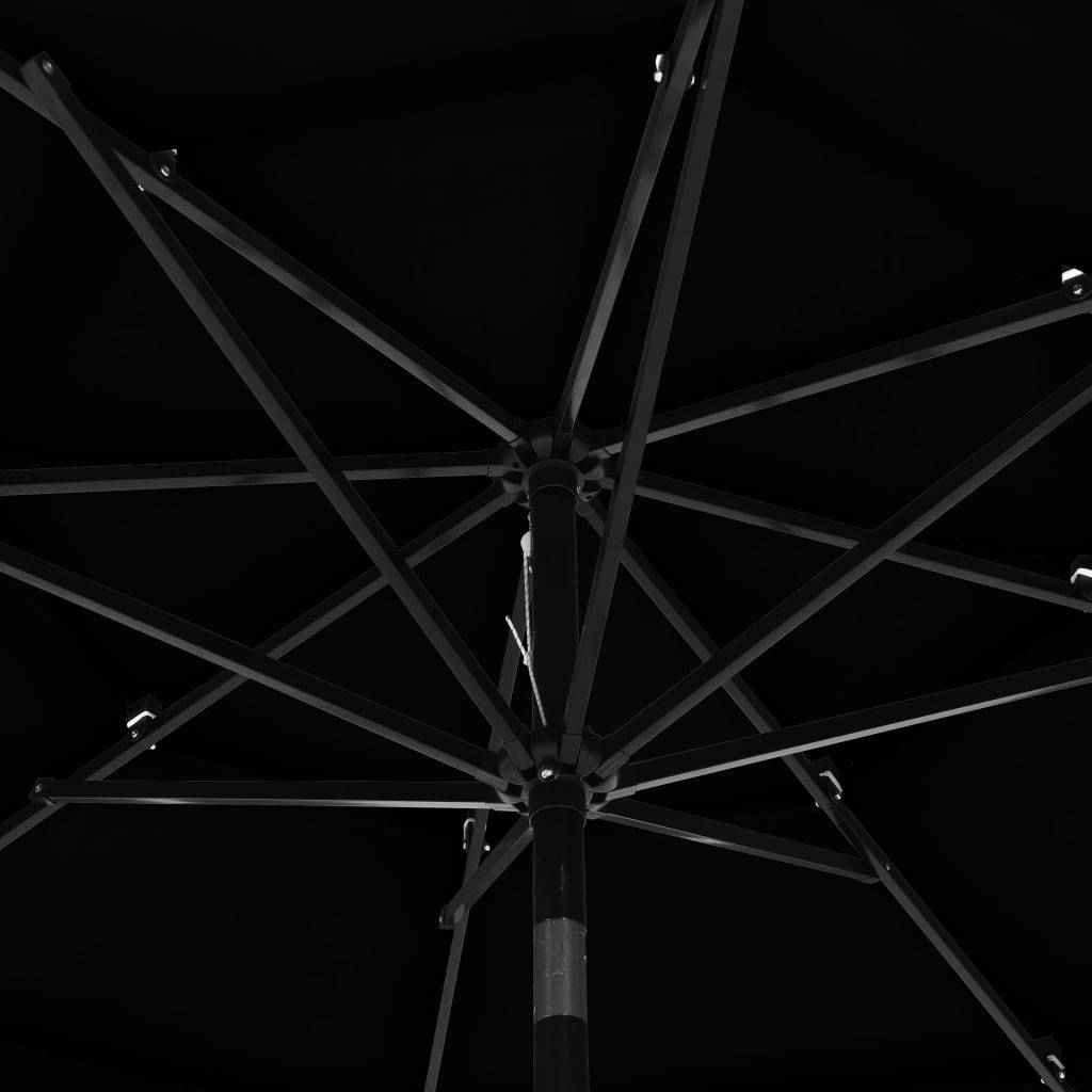 Helloshop26 - Parasol à 3 niveaux avec mât en aluminium 3 m noir - Imagen 5