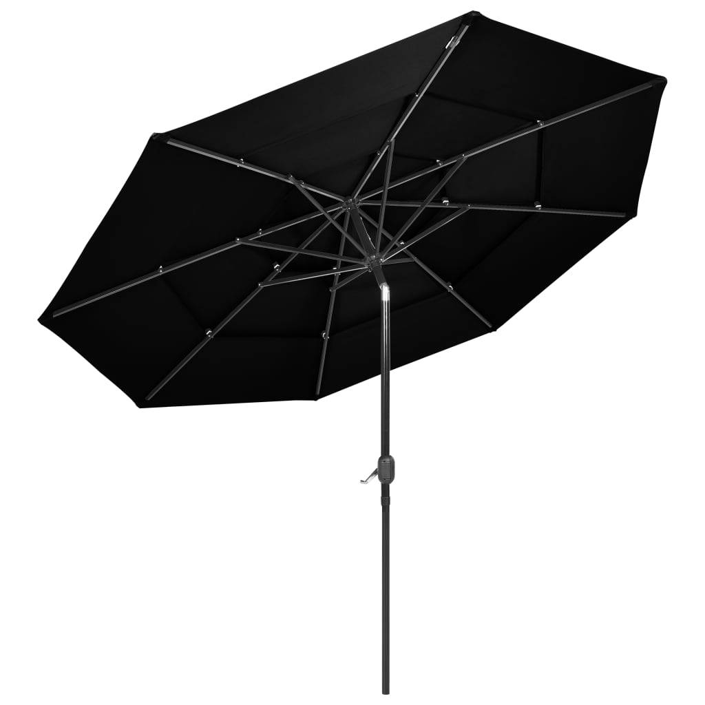 Helloshop26 - Parasol à 3 niveaux avec mât en aluminium 3 m noir - Imagen 3