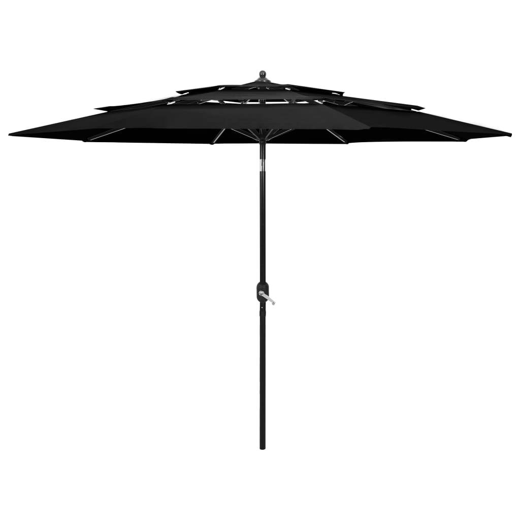 Helloshop26 - Parasol à 3 niveaux avec mât en aluminium 3 m noir - Imagen 1